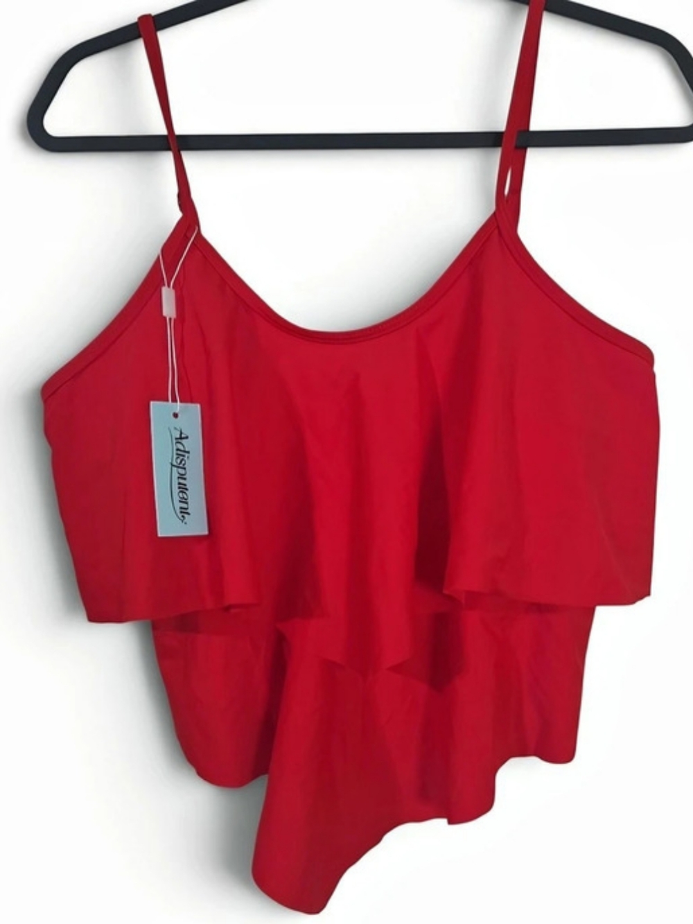 Adisputent Women Ruffle Tankini Top Red Layered Camisole XL